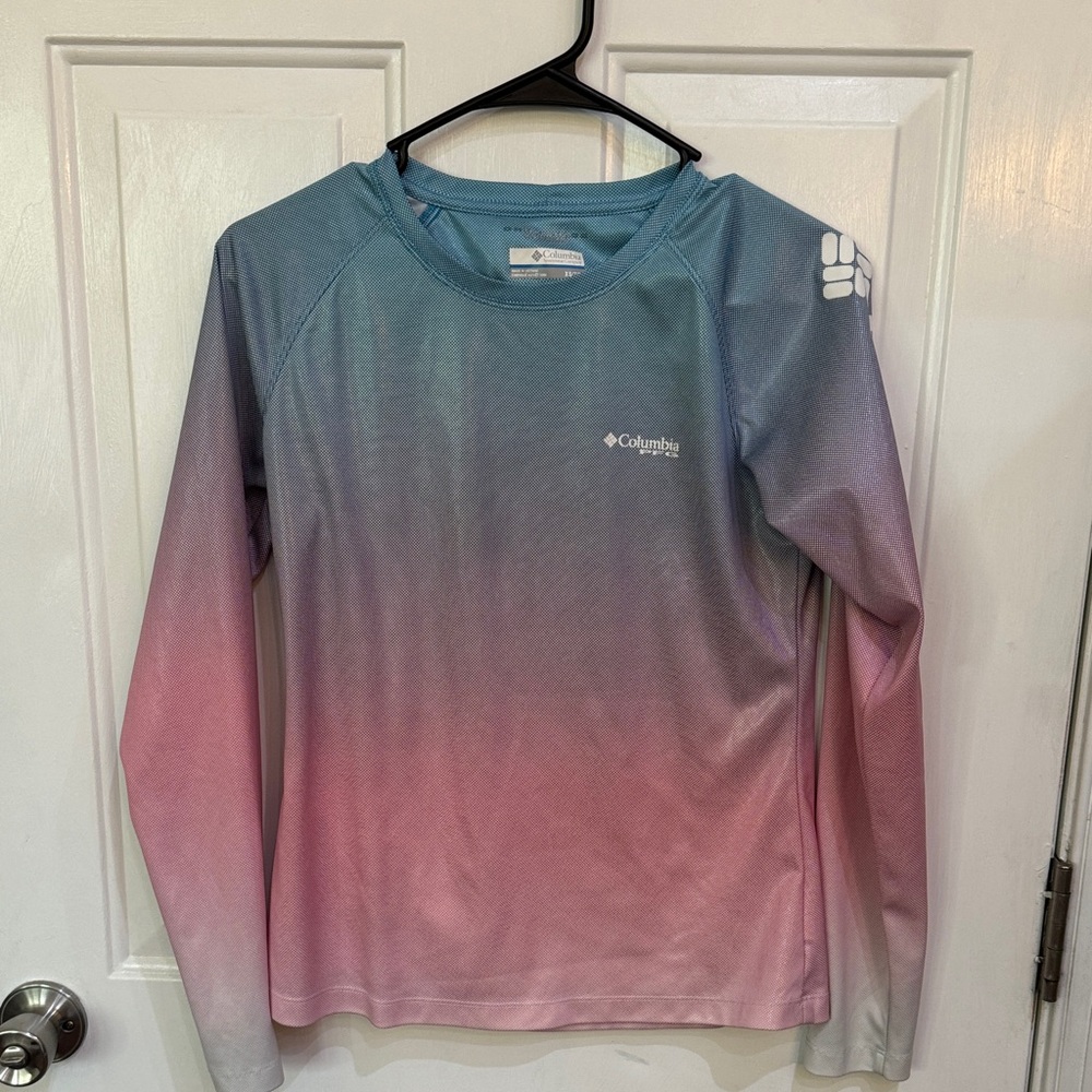 Columbia Blue and Pink Gradient Long Sleeve Top